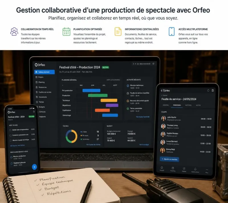 découvrez orfeo, un logiciel innovant conçu pour faciliter le travail des professionnels du spectacle en optimisant la gestion de leurs projets et ressources.