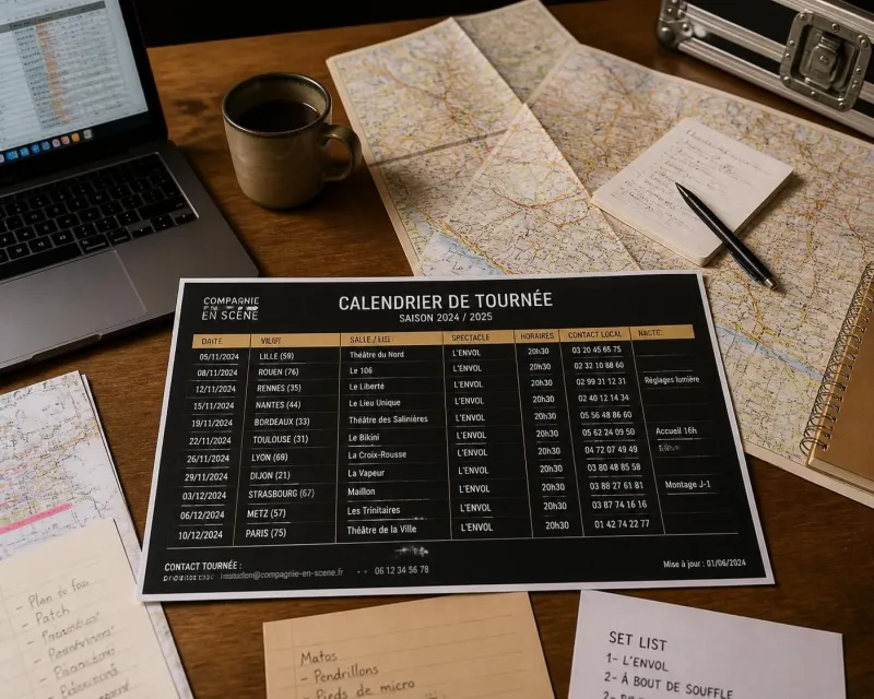 découvrez comment créer un modèle simple de roadbook de tournée adapté aux compagnies de spectacle vivant pour organiser efficacement vos déplacements et représentations.
