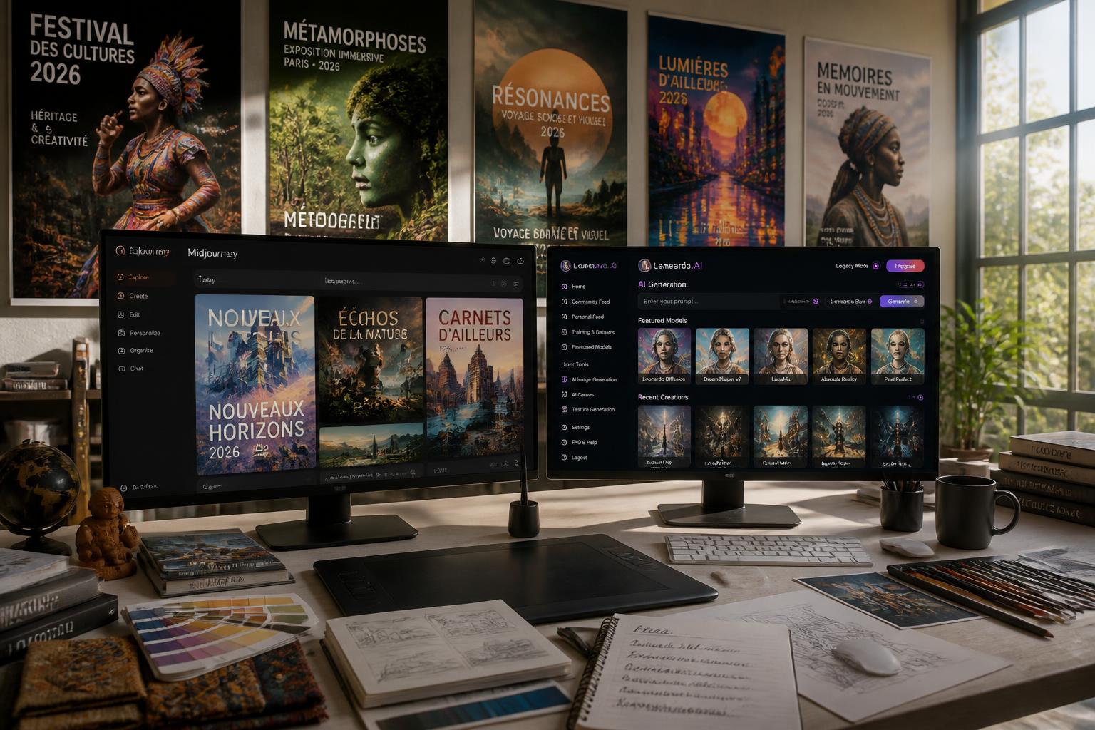 Outils ia visuels 2026 : choisir entre midjourney et leonardo pour créer affiches, teasers et décors culturels